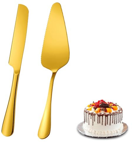 Cerioll Cake Cutting Set, Stainless Steel Cake Serving Set, Wedding Cake Knife and Server Set, Gold Titanium Plated