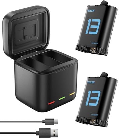 TELESIN Confezione da 2 batterie con caricatore per GoPro Hero 13 Black, batterie a lunga durata come quelle originali + custodia di ricarica Fast Charge per accessori Go Pro 13 Black