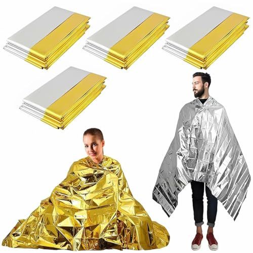 NHQZ 4 Stück Rettungsdecke, Rettungsdecken, Notfalldecke, Erste Hilfe Decken Wärmedecken Wärmedecke für Outdoor Wandern Überleben Skifahren 160 x 210cm