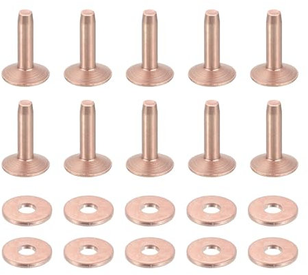 QUARKZMAN 25 Set Rivetti e Borchie in Rame, 10x3.3x12mm Fermagli per Cuoio Solido per Forniture Fai Da Te e Artigianato in Cuoio, Tono Rame