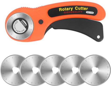 Yuhtech 45 mm Rollschneider, Rollschneider für Stoff mit 5 extra 45 mm hochscharfen Klinge, ergonomischer Griff, Rollschneider für Stoff, Leder, Basteln, Nähen, Quilten