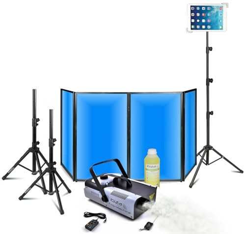 Ibiza - DJ-Pack mit Licht für Front, 1200 x 700 cm – Nebelmaschine Ibiza LSM1200PRO – Tablet-Ständer – 2 Lautsprecherfüße – Party-Sound