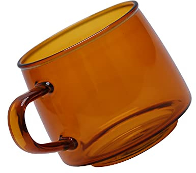 Nikou Taza de café de cristal de 350 ml, taza de café de cristal con asa, resistencia a altas temperaturas, color ámbar, ideal para uso doméstico y cafetería