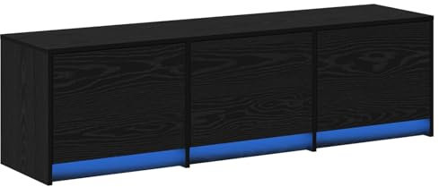 vidaXL TV-Schrank mit LED Schwarz Eiche 140X34X40 cm Kunststoff | Eingebaute Beleuchtung, viel Stauraum, modernes Design, 3 Scharniertüren, für bis zu 70 Zoll TV, Medienkonsole