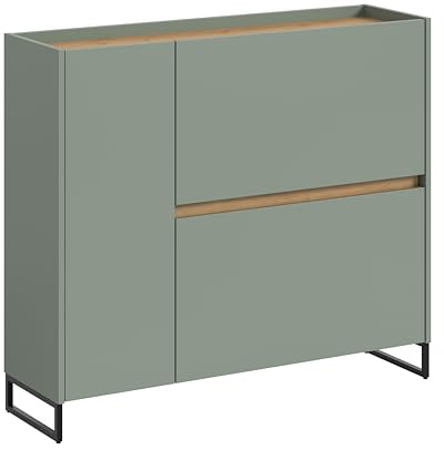 xonox.home – Schuhkommode Drive 110x94x32 cm in Salbei und Artisan Oak Nachbildung – Flurkommode mit Schublade & Türen – Moderner Schuhschrank für Diele & Eingangsbereich – smart & designstark