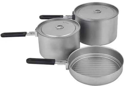 RISON-Titanium 3 ollas de titanio para acampar con tapa, sartén ligera para exteriores, olla colgante para fogatas, utensilios de cocina para senderismo, utensilios de cocina portátiles