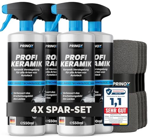 Keramikversiegelung Auto Set 4x 550 ml inkl. 4x Mikrofasertuch - Keramik Versiegelung für perfekten Glanz mit Versiegelungs-Effekt - Premium Lackversiegelung, Flüssigglas für alle Lacke