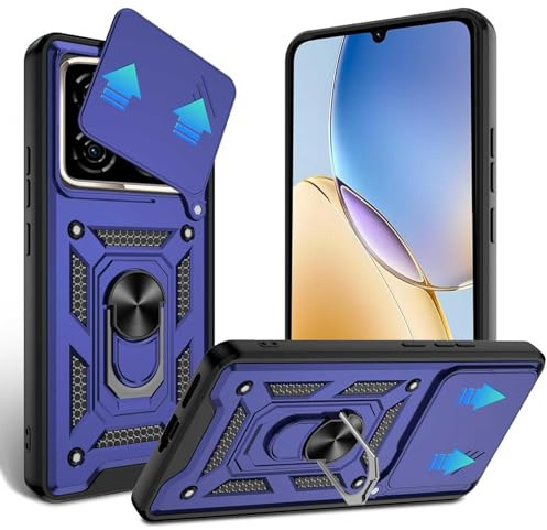 JDXHFF Hülle Kompatibel mit ZTE Blade A56 (6.75) Blau | Weiche TPU und Hart PC Silikon Tasche Schutzhülle mit 360 ° Grad Ring Ständer Case Blau