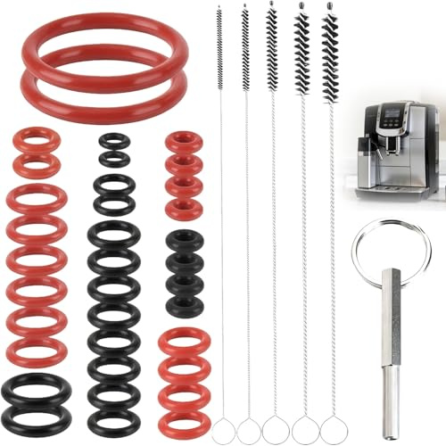 GROVBLE O-Ringe Dichtungssatz Kaffeevollautomat 42-tlg. – Jura Krups | O-Ring Ersatzteile für Kaffeevollautomaten | Kompatibel mit Jura Krups AEG | 36 Dichtungsringe + 5 Bürsten + Werkzeug