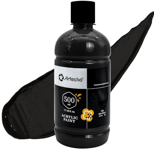 Artecho Mars Black Acrylic Paint Large Bottle 500ml / 17oz, Craft Paint for Canvas, Rocks, Wood,Ceramic, Non Toxic