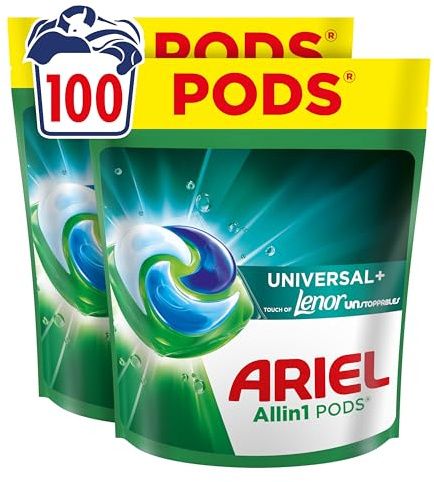 Ariel Pods Touch of Lenor Unstoppables Universal Waschmittel, 100 Wäschen | Mit Fleck-Weg-Power ab der 1. Wäsche und starker Reinigung auch in kaltem Wasser.