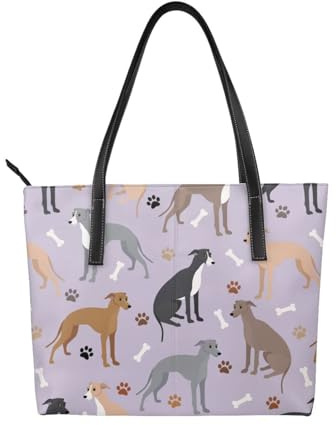 Hnnkloy Knochen und Pfoten des Italienischen Windspiels,Große Handtasche aus PU-Leder, Tragetasche, Schultertasche für Damen, ideal für Arbeit und Reisen