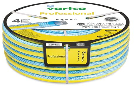 Manguera de jardín Vartco de 1 pulgada | Sistema TFS de 4 capas resistente a la torsión | Resistente a los rayos UV y a las algas, flexible y resistente a una presión de rotura de 25 bar (50 m)