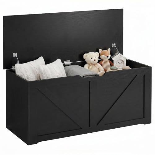 HOMCOM 127L Storage Chest Trunk Bench Box with 2 Safety Hinges Black | Blanket Box Ottoman, U-shaped Cut-out Pull, for Bedroom, Living Room, Entryway, 100 x 40 x 45 cm