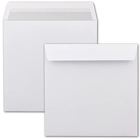 Briefumschläge Quadratisch 220 x 220 mm - Weiß mit grauem Innendruck - 200 Stück - EXTRA QUALITÄT - 100 g/m² - 22 x 22 cm - Für ganz besondere Anlässe! - Haftklebung - Qualitätsmarke: Gustav NEUSER