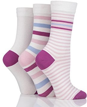 SockShop Ladies Gentle Bamboo Socks with Smooth Toe Seams In Plains and Stripes Pack of 3 Flamingo 4-8