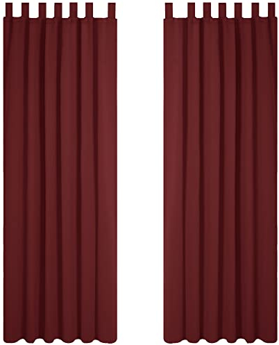 Deconovo Vorhang Verdunkelung Thermo Vorhänge Lärmschutz mit Schlaufen, 220x140 cm(HöhexBreite), Rot, 2er Set