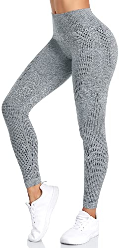 Yaavii Damen Sport Leggings Lange Blickdicht Yoga Leggings Figurformende Sporthose Yogahose Fitnesshose mit Hohe Taille Bauchkontrolle Grau2 L
