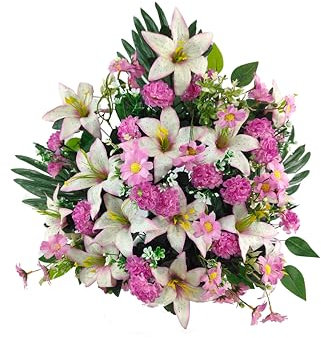 DRW Centro Flores Cementerio Santos con Copa en Tonos Rosas y malvas 50x40 cm