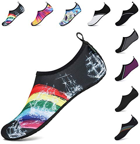 SAGUARO Unisex Scarpe da Mare Uomo Scarpe da Spiaggia Antiscivolo Donna Scarpe da Immersione Leggere Scarpe per Acqua Yoga Scarpe da Scoglio Traspirante Sportive Surf Arcobaleno 44/45 EU