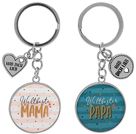 GRUSS & CO Paar-Schlüsselanhänger Mama & Papa | Anhänger-Set, zwei Anhänger mit Schlüsselring, 8,5 cm | Geschenk, für zwei, für Paare | 47014