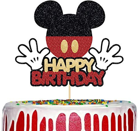 Topper per torta con topolino di buon compleanno, forniture per feste di compleanno, decorazioni per torte, tema