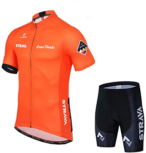 Radtrikot Set Herren Fahrrad Trikot Kurzarm Radhose Mit 9D Sitzpolster, Atmungsaktiv Fahrrad Anzug Für Radfahren MTB Jogging (Orange,L)