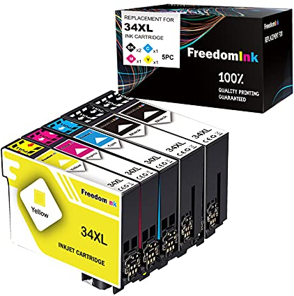FreedomInk 5 34 34XL Druckerpatronen kompatibel für Epson Workforce Pro WF-3720dWF WF-3725DWF WF-3720 WF-3725 (5er-Pack 2 Schwarz, 1 Cyan, 1 Magenta, 1 Gelb)