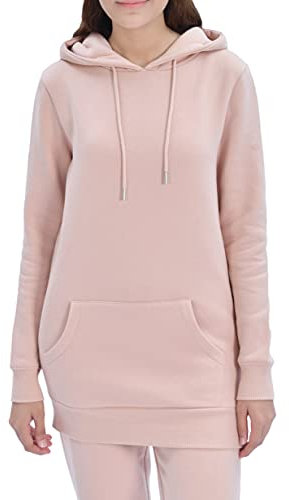 M17 Womens Ladies Recyled Plain Hoodie Pullover Longline Hoody Casual Soft Sweatshirt Hooded Top Long Sleeve Jacket Jumper (M, Blush Pink)