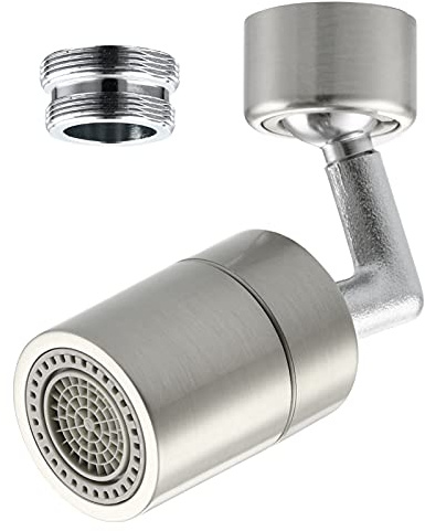 Tecmolog 720 Grad Schwenkbarer Wasserhahn Strahlregler M22 Innengewinde Messing 2 Sprühfunktionen Wasserhahn Luftsprudler Küche Nickel, AFA018NA
