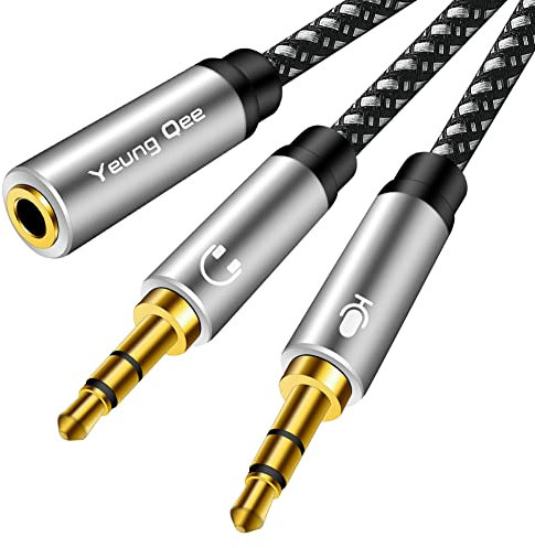 Yeung Qee Headphone Mic Splitter CTIA Standard 3.5mm Female to 2 Dual 3.5mm Jack Male Microphone Audio Y Splitter Adapter Cable Compatible with PC,Laptop Desktop,Gaming Headset, Speaker(1m,silver)