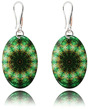 Boho Groß Mandala Design Rund Leicht Ohrringe Hängend Schmuck für Damen (Stil 36 - Grün)