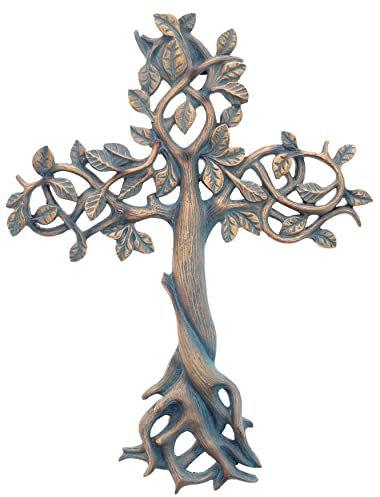 Top Brass Baum des Lebens Wandkreuz 29,5 cm – dekorative spirituelle Kunst Skulptur Bronze Grünspan-Finish