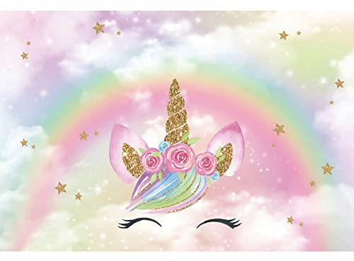 Renaiss 1.8x1.2m Unicornio Cielo del Arco Iris Fondo Nubes de Colores Estrella Dorada Fondo de fotografía Baby Shower Fiesta de cumpleaños de niña Decoración Postre Mesa Bandera Accesorios para Fotos