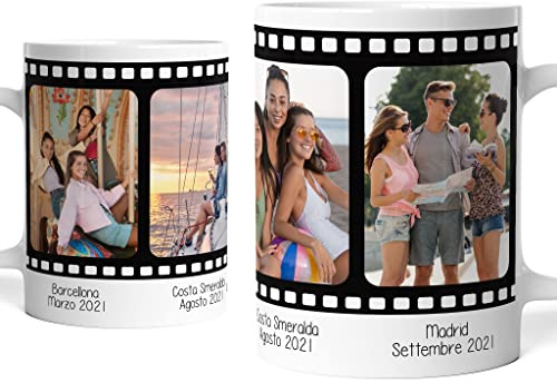 Taza personalizada con foto y texto - Diseño de rollo de cámara pelicula - Tazas desayuno - Idea regalo original (4 Fotos)