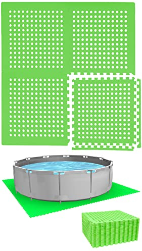EYEPOWER Poolunterlage für 244 cm Pool Rund - 28 Schaumstoff Matten - 1cm Bodenschutz Fliesen - Outdoor Puzzlematte unter Stahlwand Swimmingpool - Gartenpool Bodenschutzmatte Pool Unterlage Terrasse