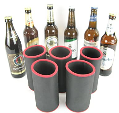 5er Set schwarze Getränkekühler 0,5l Flasche - Bierkühler - Neoprenkühler - passgenau ~Flaschenkühler~ für alle genormten 0,5l Bierflaschen aus hochwertigen 5-6mm starken Neopren (5x schwarz)