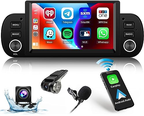 Hikity Android Autoradio für FIAT Panda 2013-2020 mit Wireless Carplay Android Auto, 6,2 Touchscreen Autoradio mit Navi Bildschirm BT FM RDS WiFi SWC USB MIC Dashcam Rückfahrkamera für FIAT Panda