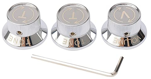 Unxuey Guitar Control Knobs 1 Volumn 2 Tone with Small Wrench, Metal Volume Tone Guitar Speed Control Knobs for Fender Strat Telecaster Gibson Les Paul Electric Guitar or Bass, Silver