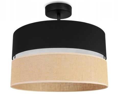 Light-Home Juta Deckenbeleuchtung Lampen Deckenlampen - Deckenlampe Industrial- Pendelleuchte aus Metall und Stoff - Wandlampen 1-Flammig 40 cm - Schwarz Untersatz - Jute und Schwarz
