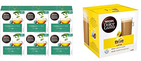 Nescafé Dolce Gusto Marrakech Tea - Thé - 96 Capsules (Pack de 6 boîtes x 16) & Ricoré Latte - Café - 96 Capsules (Pack de 6 boîtes x 16)