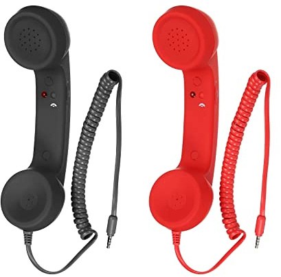 sourcing map 2 Pack 3.5mm Retro Telephone Handset Telephone Receiver MIC Microphone Speaker Anti Receivers for Microphone Speaker Black, Red