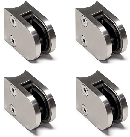 PRIOstahl Glashalter 4 Stück Glasklemmen Klemmhalter Glasplattenhalter 50 x 40 x 26 mm mit Sicherungsstift Anschluss: 33,7 mm für Glas 8 mm Geländer Treppengeländer Balkon aus Edelstahl V2A