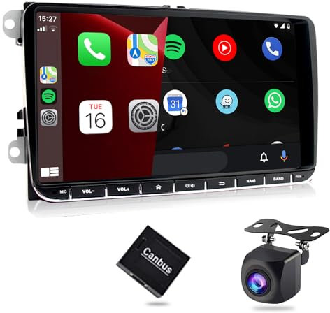 2025 Android 13 Autoradio für VW, Golf 5 6 Passat Polo Skoda Tiguan Seat Wireless CarPlay Autoradio -9 Zoll Touchscreen, GPS Navigation, WiFi, BT, USB, FM RDS, DSP EQ, Radio, Rückfahrkamera - 2GB+32GB