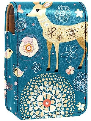 Makeup Lipstick Case for Outside Mini Bag Travel Cosmetic Pouch, Dahlia Elk Bird Cartoon