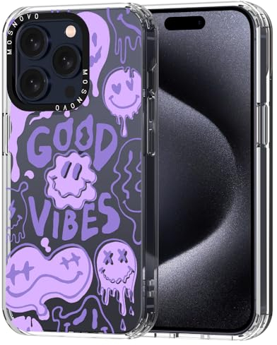 MOSNOVO für iPhone 15 Pro Hülle – Durchsichtige, schlanke, stoßfeste TPU+PC-Handyhülle, [6,6 Fuß Fallschutz/Anti-Abziehen] - Gute Vibes