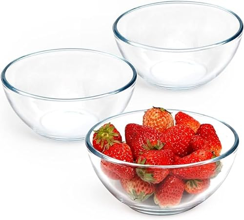 NUTRIUPS 0.4L Small Glass Bowls Set of 3, Glass Mixing Bowls for Food, Glass Bowls Cooking Microwave and Oven Safe, Clear Glass Bowls Set