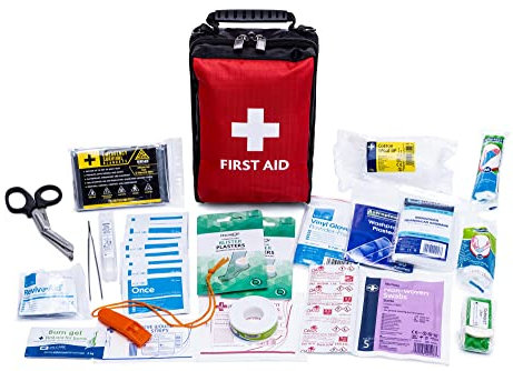 Premium First Aid Kit - Outdoor kit for Hiking, Camping, Travel. Incldues Foil Blanket, Tournqiuet, Shears.