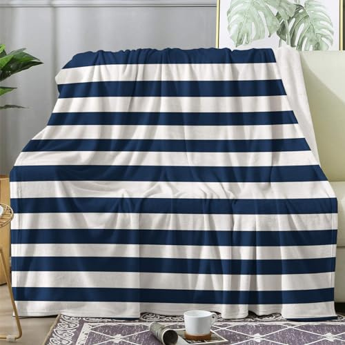 Kuscheldecke Flauschig Gestreift, Decke Wolldecke 150x200 Blau Weiß, Flanell Sofadecke Blanket XL, Fleecedecke Wohndecke Schlafdecke Winter Warm Weich, Deko Decken für Couch Bed