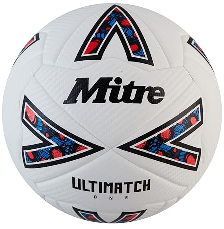 Mitre Ultimatch Football, Enhanced Control, Extra Durability, Added Accuracy, Ball, White/Black/Bib Red, 4